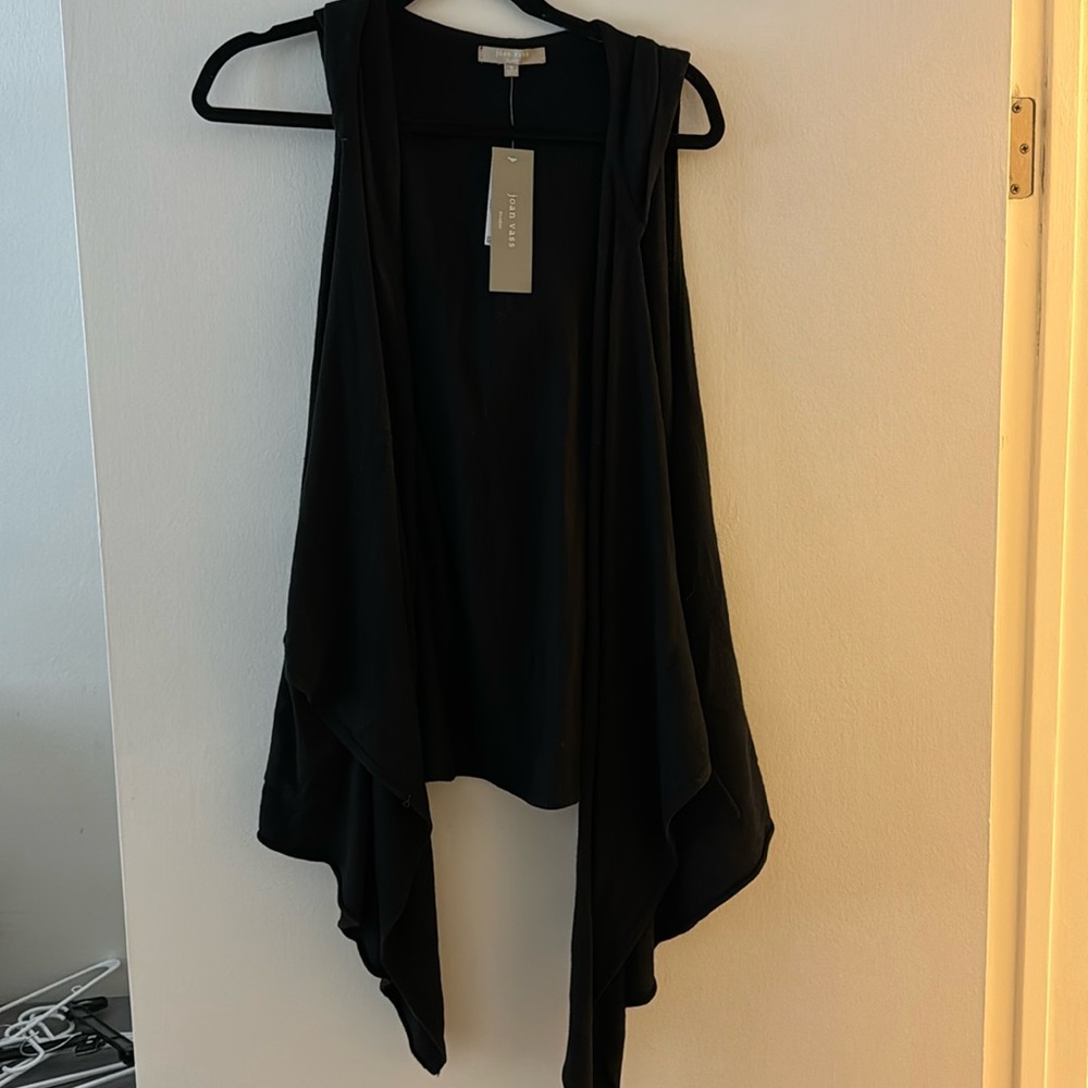 Joan Vass brand new hooded sleeveless cardigan
